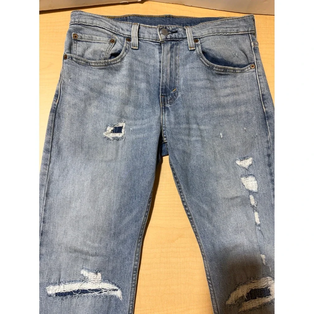Levis 512 Slim Taper Jeans Mens 31x32 Light Wash Distressed Ripped Denim 28833